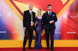 (L-R) Nicholas Hoult, Rachel Brosnahan and David Corenswet star in the new 'Superman'