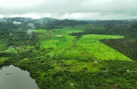This aerial view shows a degraded area of the Amazon rainforest, near the Koatinemo indigenous land, in Para state, Brazil