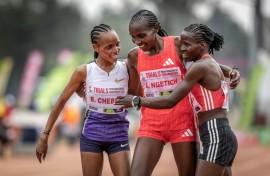 Janeth Chepngetich (R) took the scalps of world record holder Beatrice Chebet (L) and Agnes Jebet Ngetich (C) in the Kenyan trials to earn her place in the 10,000m for the World Championships