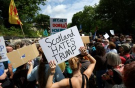 Protesters gathered outside the US consulate in Edinburgh