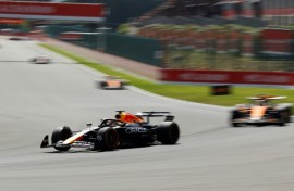 Max Verstappen keeps Oscar Piastri (right) at bay in the sprint at Spa