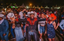 "Sheriff Knight" leads the line-dance at the International Cowboy and Cowgirls Day in Nairobi