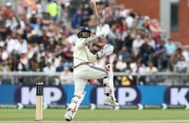 India's Washington Sundar pulls against England in the fourth Test at Old Trafford