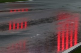 The soggy Spa circuit after heavy rain at the track in the Ardennes forest