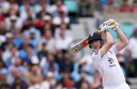 England's Harry Brook drives in the fifth Test against India at the Oval