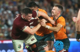 Lions hooker Dan Sheehan (L) will serve a ban for foul play