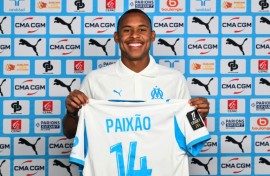 Brazilian striker Igor Paixao at his unveiling at Marseille