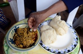 Egusi soup with pounded yam is a Nigerian staple