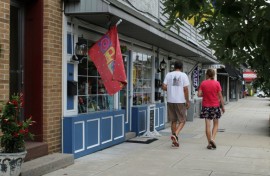 Cafes, art galleries and souvenir shops line the main street of Berkeley Springs, West Virginia