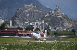 The record attempt is being done from Sion airport in the Rhone river valley in southwestern Switzerland