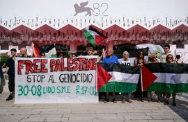  Protesters have called on the festival to take a firm stand against the war in Gaza.