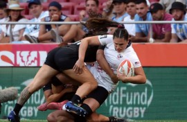 Portia Woodman-Wickliffe (L) has come into close contact numerous times on the field with Ilona Maher (R) but the Kiwi remains a fan of the work that the American has done to promote the women's game