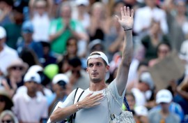French qualifier Terence Atmane of France waves to fans after falling to top-ranked Jannik Sinner in the semi-finals of the ATP-WTA Cincinnati Open