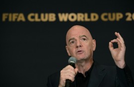 FIFA President Gianni Infantino speaking at the Club World Cup. Infantino on Monday condemned alleged racist abuse which took place at two German Cup matches over the weekend.