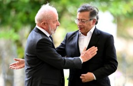 Colombia's President Gustavo Petro and Brazil's President Luiz Inacio Lula da Silva at a summit in Bogota in August