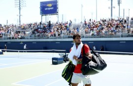 Carlos Alcaraz finishes a practice session ahead of the US Open first round