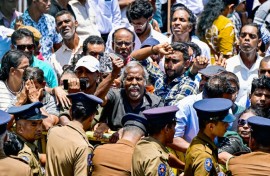 Supporters of Sri Lanka's jailed former president Ranil Wickremesinghe protested before his bail hearing