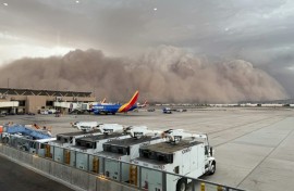 This handout photo provided by the City of Phoenix shows a large cloud of dust at the Phoenix Sky Harbor International Airport on August 25, 2025 in Phoenix, Arizona