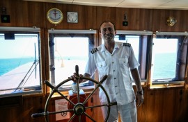 Ekrem Ozcelik captains the Pasabahce ferry, the flagship of operator Sehir Hatlari's 30 vessels