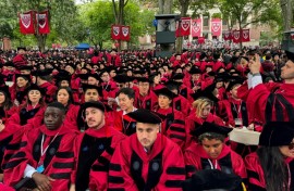 Graduates gather as they attend commencement ceremony at Harvard University in Cambridge, Massachusetts, on May 29, 2025