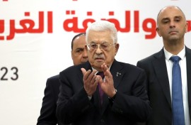 Palestinian Authority President Mahmoud Abbas attends the 32nd Palestinian Liberation Organization (PLO) Central Council session in Ramallah on April 23, 2025