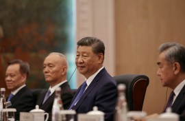 China’s President Xi Jinping (C) attends a bilateral meeting with Nepal's Prime Minister KP Sharma Oli ahead of the Shanghai Cooperation Organisation (SCO) Summit in Tianjin on August 30, 2025