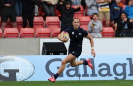 Scotland centre Emma Orr scores their fifth try during a 29-15 Women’s Rugby World Cup Pool B win over Fiji at Salford