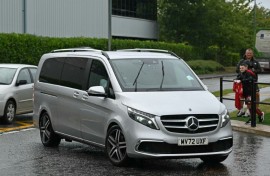 A vehicle believed to be carrying Sweden striker Alexander Isak arrives at Liverpool's training ground
