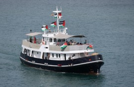 A boat carrying Swedish climate campaigner Greta Thunberg and other activists leaves the port of Barcelona on August 31, 2025