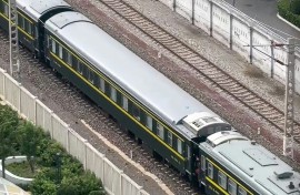 A frame grab from AFPTV video footage shows the train believed to be carrying Kim Jong Un in Beijing