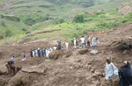 The Abdulwahid al-Nur faction of the rebel Sudan Liberation Army says this photograph shows the scene of the deadly landslide which buried a remote mountain village under its control in the Jebel Marra region of North Darfur.