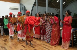 The skulls, believed to be of 19-century King Toera and two other members of the Sakalava ethnic group, are welcomed at the airport
