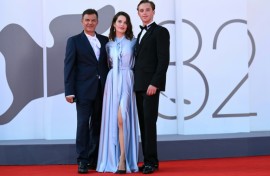 French director Francois Ozon and the two stars of his film 'The Stranger', Rebecca Marder and Benjamin Voisin