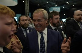 UK's Nigel Farage arrives for hard-right Reform conference