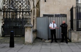 The new Banksy work at the Royal Courts of Justice was quickly covered up