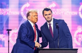 Charlie Kirk (right), a 31-year-old prominent ally of US President Donald Trump, was fatally gunned down at a university in Utah on Wednesday