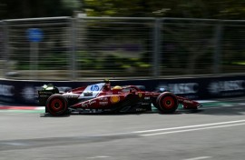 Ferrari's Lewis Hamilton topped practice on Friday ahead of the Azerbaijan Grand Prix in Baku
