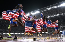 The US women's 4x100m relay team won gold at the world championships in Tokyo
