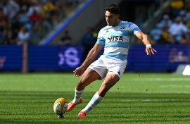 Santiago Carreras kicks a penalty for Argentina against Australia in Sydney on September 13, 2025.