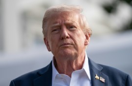 US President Donald Trump speaks to the press before boarding Marine One as he departs from the South Lawn of the White House in Washington, DC, on September 26, 2025, en route to attend the Ryder Cup.
