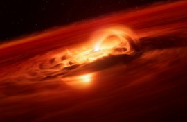 An artist's impression of the rogue planet Cha 1107-7626 sucking in matter from the disc that surrounds it