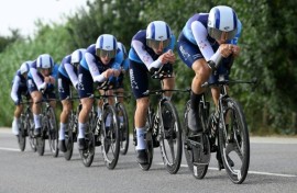 Israel Premier-Tech riders competing in the Vuelta a Espana race in Spain
