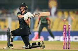 New Zealand captain Sophie Devine struck 63 as her team collected their first win at the Women's World Cup when they beat Bangladesh by 100 runs in Guwahati