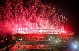 Fireworks light up the sky over the Narendra Modi Stadium in Ahmedabad