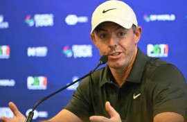 Northern Ireland's Rory McIlroy talks to reporters at the DP World Tour india Championship in Delhi