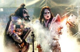 Gene Simmons (L) and Ace Frehley (R) were two of the original members of glam rock band KISS