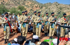 Pakistan troops at a fduneral for a colleague in border clashes with Afghanistan in Khyber Pakhtunkhwa province