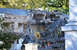 Heavy machinery began tearing down a section of the East Wing of the White House as construction commenced on President Donald Trump’s planned ballroom