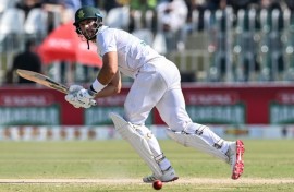 Markram playing a shot in the second Test against Pakistan