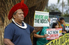 Indigenous activists protested in Brasilia on October 14 during the pre-COP30 preparatory meeting